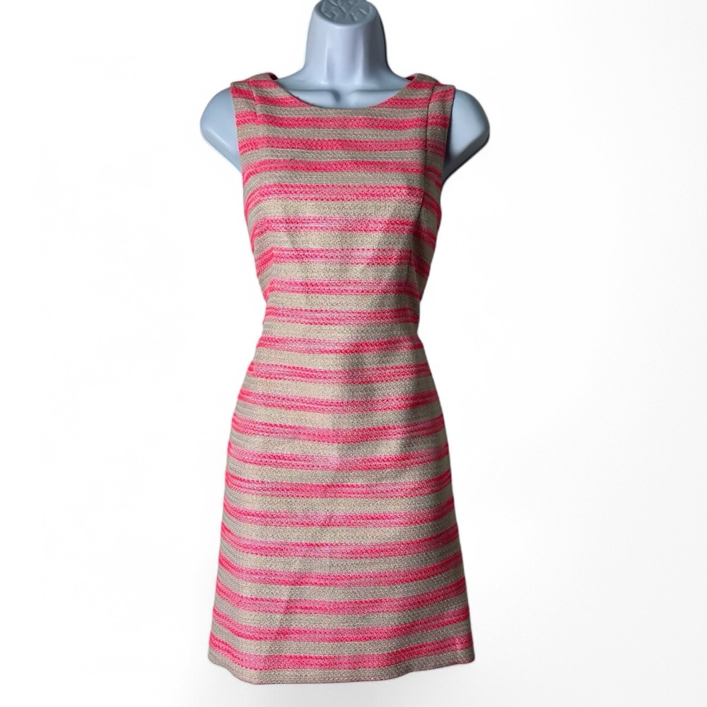 Eliza J - Women’s Alina Striped Tweed Mini Tank Dress Hot Pink Cream - Sz. 6P